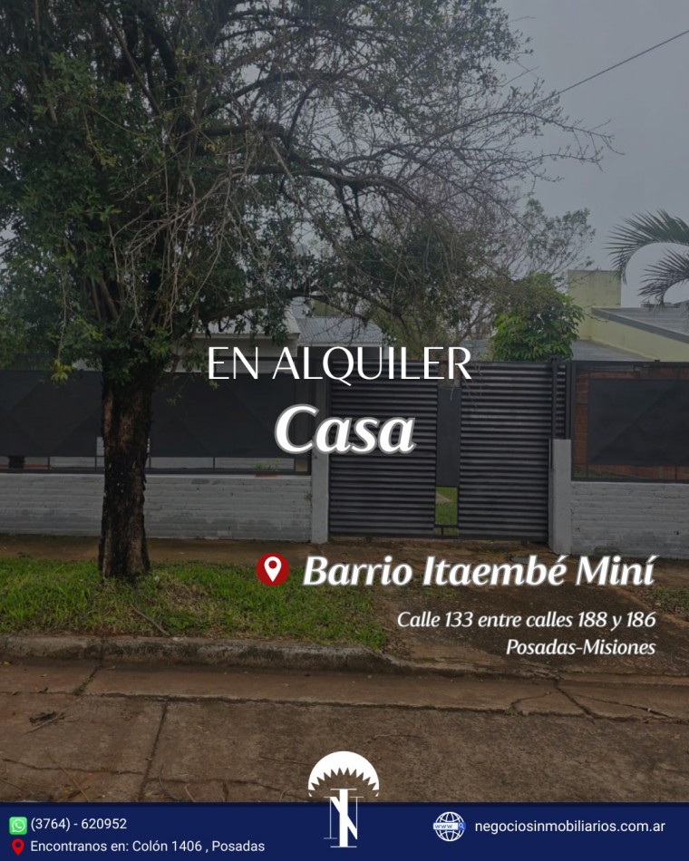 CASA en ALQUILER zona ITAEMBE MINI
